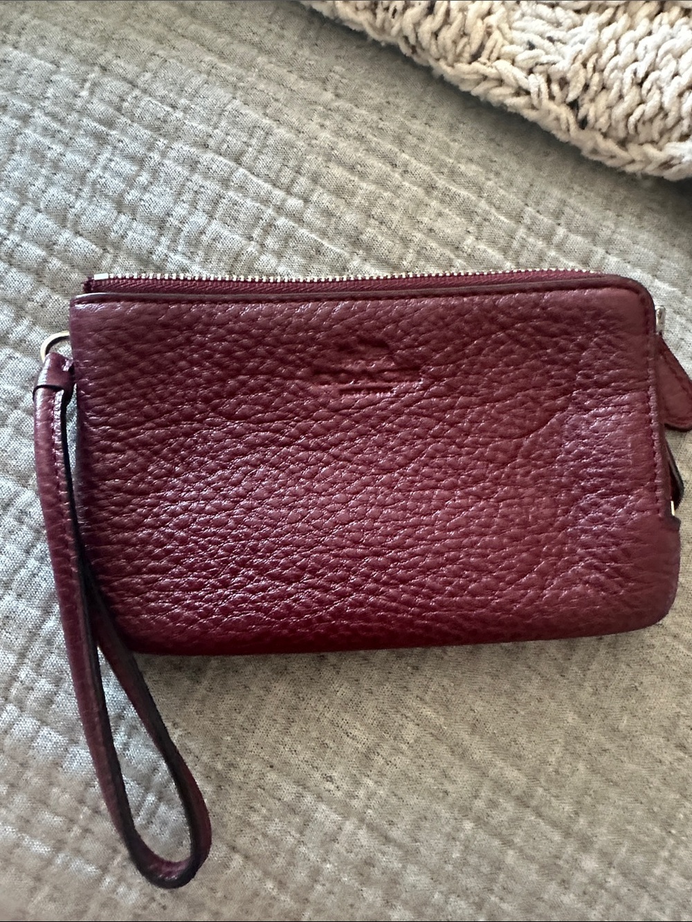 Coach Pebbled Leather Wristlet in Deep Burgundy